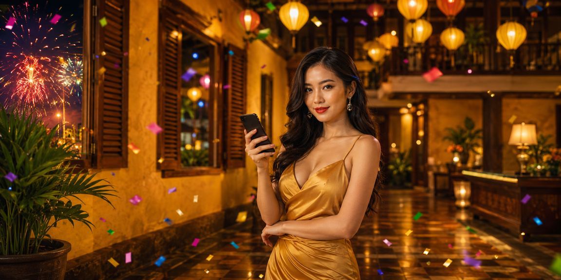 Người chơi sử dụng điện thoại đăng ký tài khoản casino tại chợ đêm Hội An